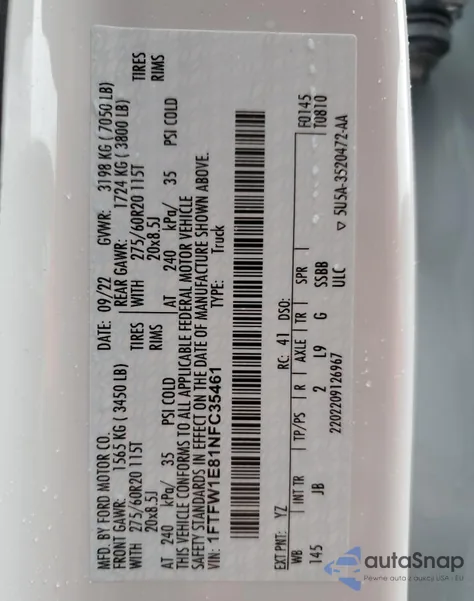 2022 Ford F150 Supercrew из США, поврежденный, VIN 1FTFW1E81NFC35461